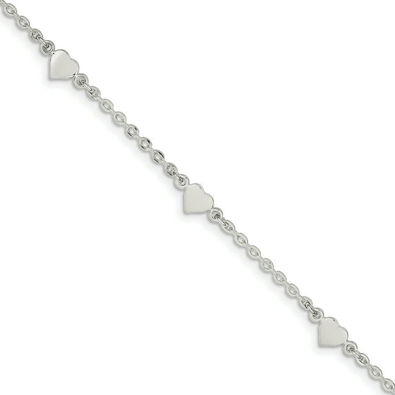 Beautiful Sterling Silver 9 inch Polished Heart Plus 1in ext. Anklet