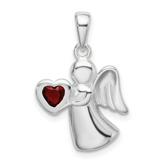 Beautiful Sterling Silver Angel w/Red CZ Heart Pendant