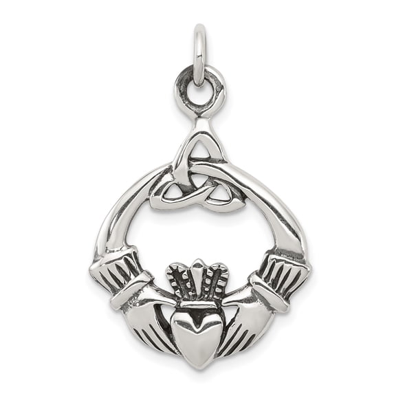 Beautiful Sterling Silver Antiqued Claddagh Pendant