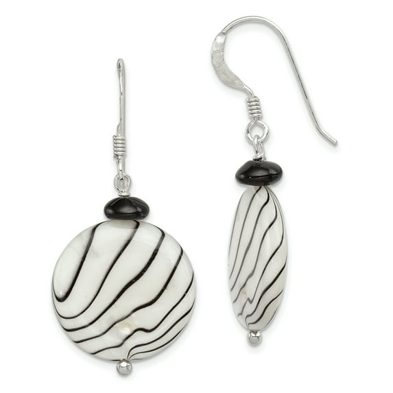Beautiful Sterling Silver Black Agate/Mother of Pearl Earrings