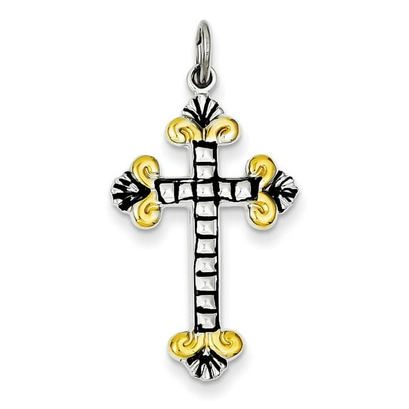 Beautiful Sterling Silver Black Enamel and Vermeil Cross Pendant