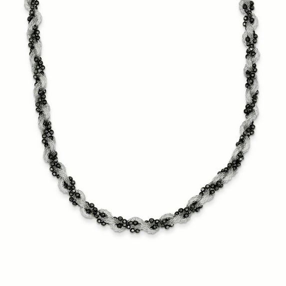 Beautiful Sterling Silver Black Rhodium Plated Mesh and Beaded Necklace