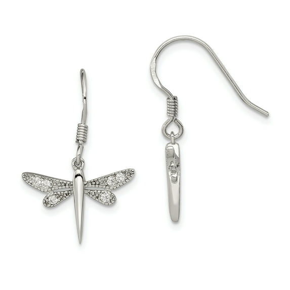 Beautiful Sterling Silver CZ Dragonfly Earrings