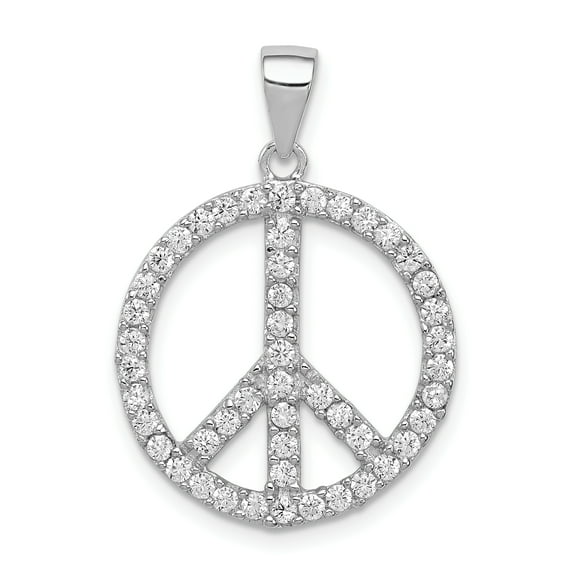 Beautiful Sterling Silver CZ Peace Symbol Pendant