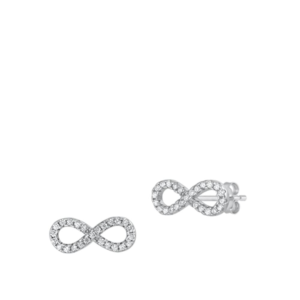 Beautiful Sterling Silver Clear CZ Infinity Stud High Polished Earrings 925 New Jewelry Female