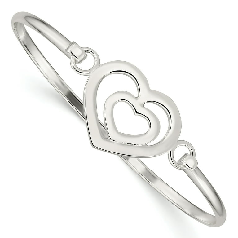 Beautiful Sterling Silver Heart within a Heart Bangle Bracelet