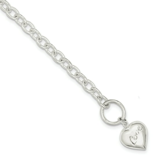Beautiful Sterling Silver LOVE Puffed Heart Charm Bracelet
