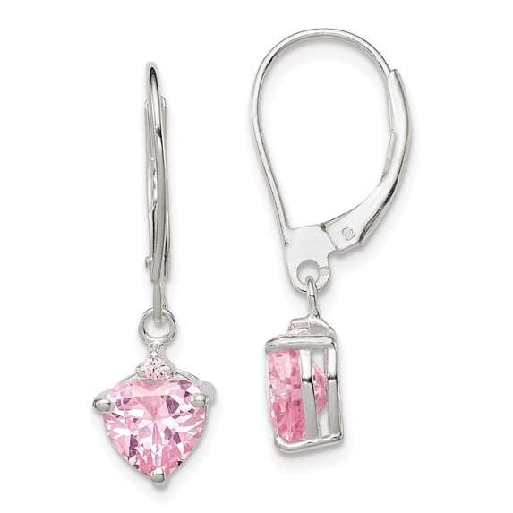 Beautiful Sterling Silver Pink CZ Leverback Dangle Earrings