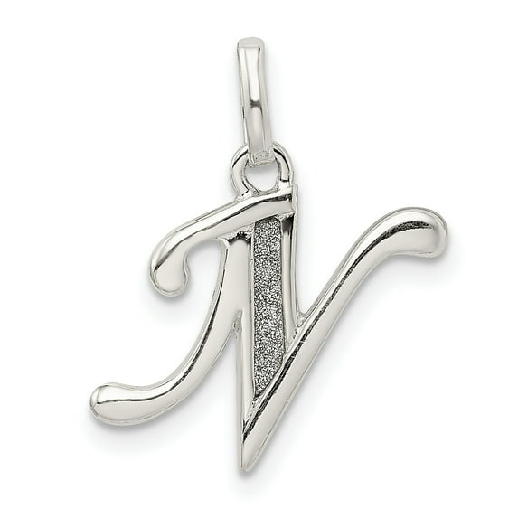 Beautiful Sterling Silver Polished Glitter Enamel Letter N Pendant