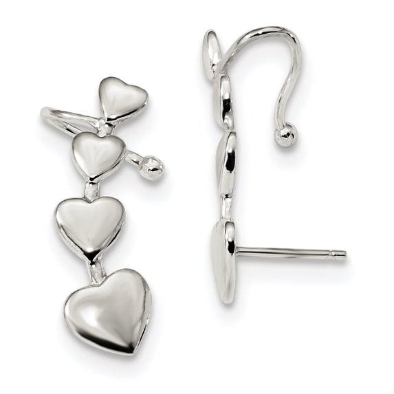 Beautiful Sterling Silver Polished Hearts Post Cuff Earrings