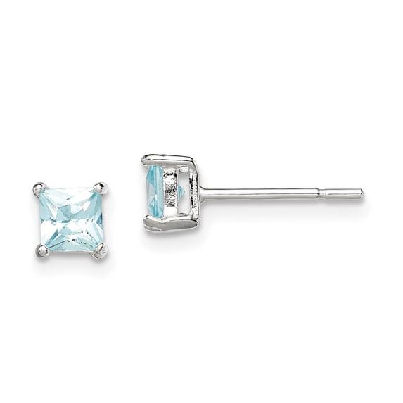 Beautiful Sterling Silver Polished Light Blue CZ Post Earrings