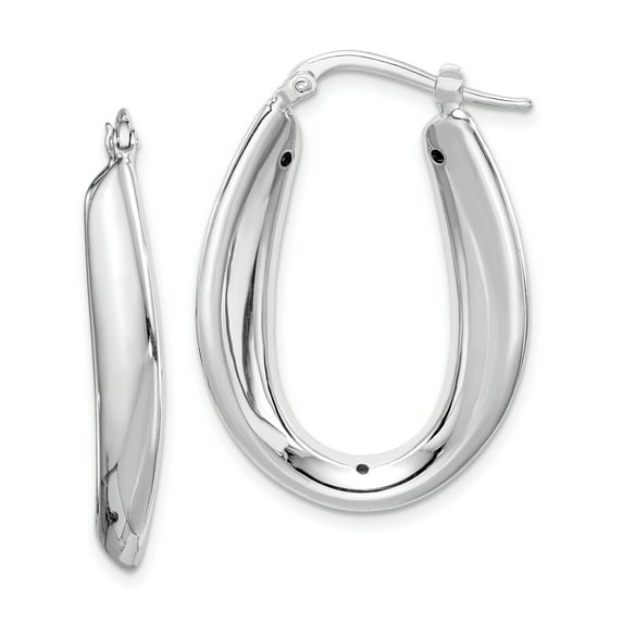 Beautiful Sterling Silver Polished Rhodium Plated Oval Hollow Hoop Earrings
