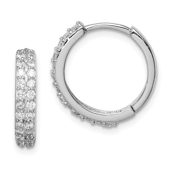 Beautiful Sterling Silver Polished Rhodium-plated Hinged Hoop Earrings