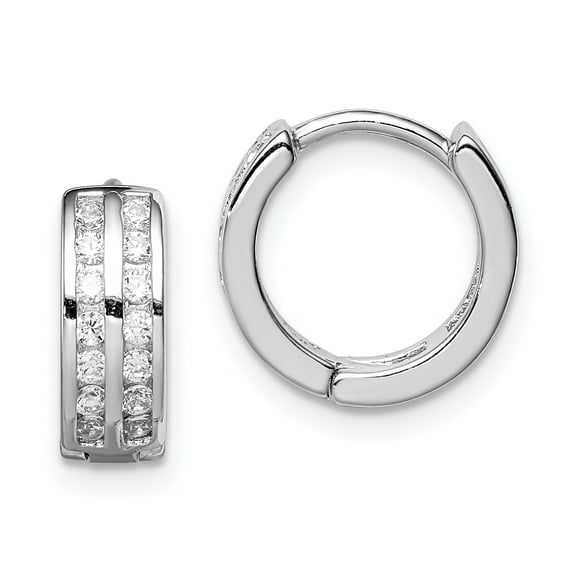 Beautiful Sterling Silver Polished Rhodium-plated Hinged Hoop Earrings