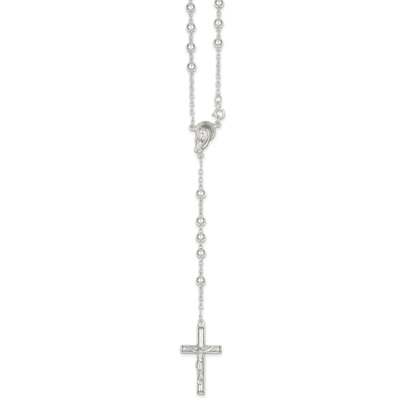 Beautiful Sterling Silver Polished Rosary Necklace