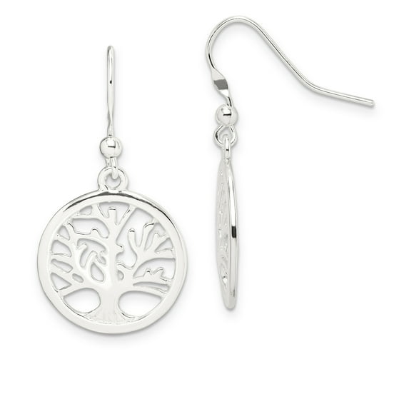 Beautiful Sterling Silver Polished Round Tree Shepherd Hook Earrings