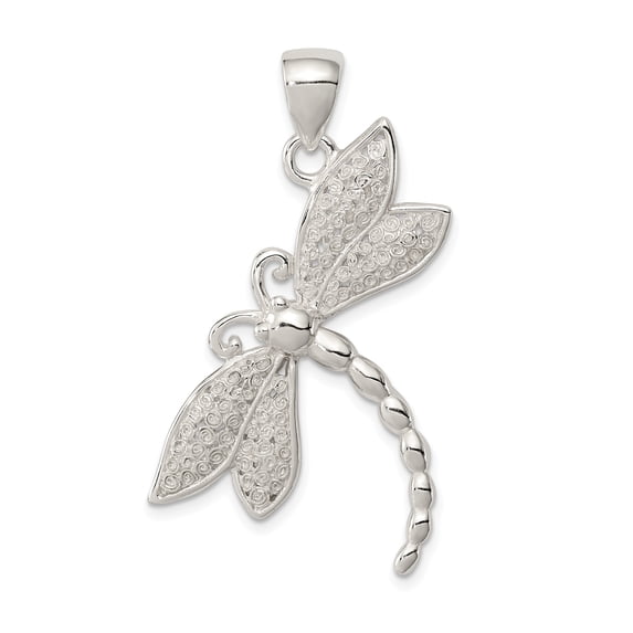 Beautiful Sterling Silver Polished & Textured Dragonfly Pendant