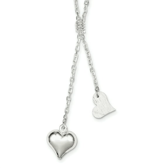 Beautiful Sterling Silver Polished Textured Puffed Heart Fancy Drop Necklace