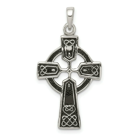 Beautiful Sterling Silver Polished and Antiqued Celtic Cross Pendant