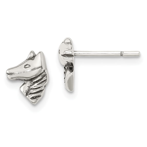 Beautiful Sterling Silver Polished and Antiqued Horse Post Earrings