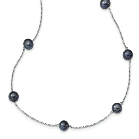 Beautiful Sterling Silver RH 7-8mm Black FWC Pearl 9 Station Necklace