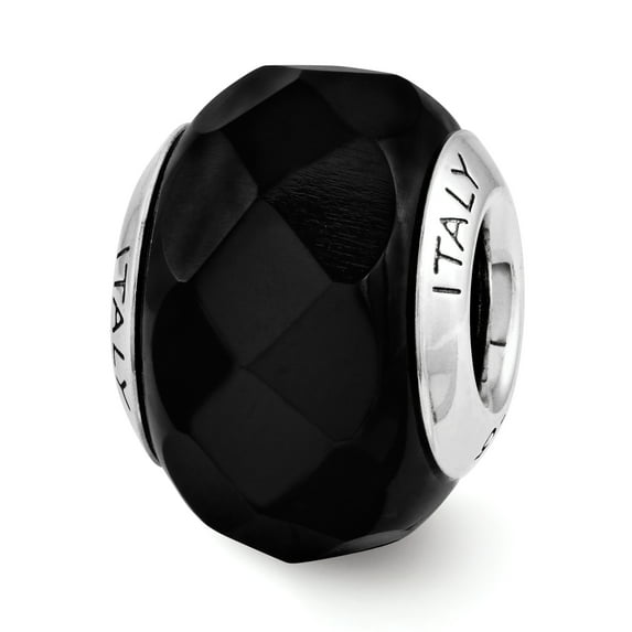 Beautiful Sterling Silver Reflection Black Faceted Glass Italian Bead
