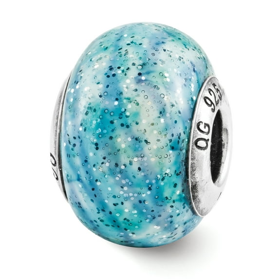 Beautiful Sterling Silver Reflection Blue w/Glitter Overlay Italian Bead