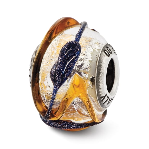 Beautiful Sterling Silver Reflections Italian Silver Blue/Brown Textured Glass Bead