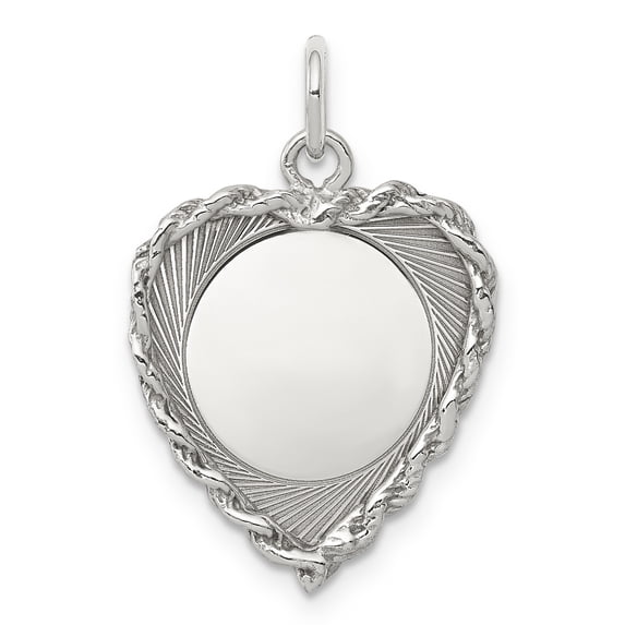 Beautiful Sterling Silver Rh-plt Engraveable Heart Polished Front/Back Disc Charm