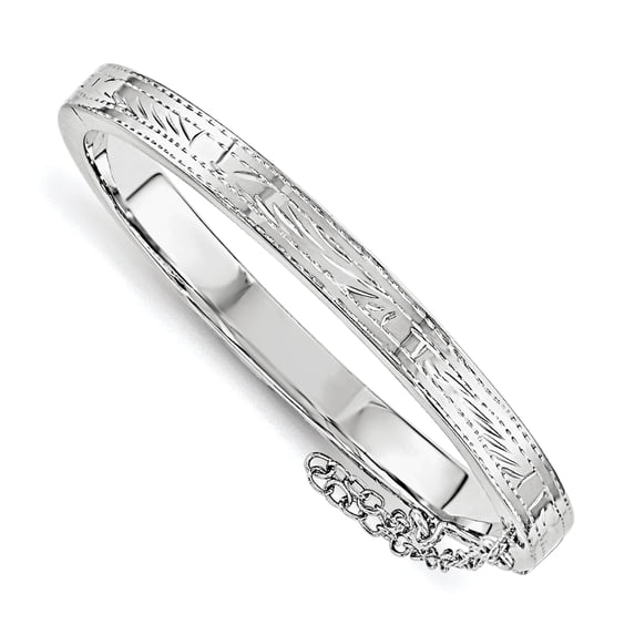 Beautiful Sterling Silver Rhod. Plated Text. w/Safety Hinged Child's Bangle