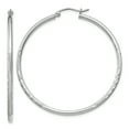 thumbnail image 1 of Beautiful Sterling Silver Rhod-plated 2mm Satin/Diamond-cut Hoop Earrings, 1 of 2