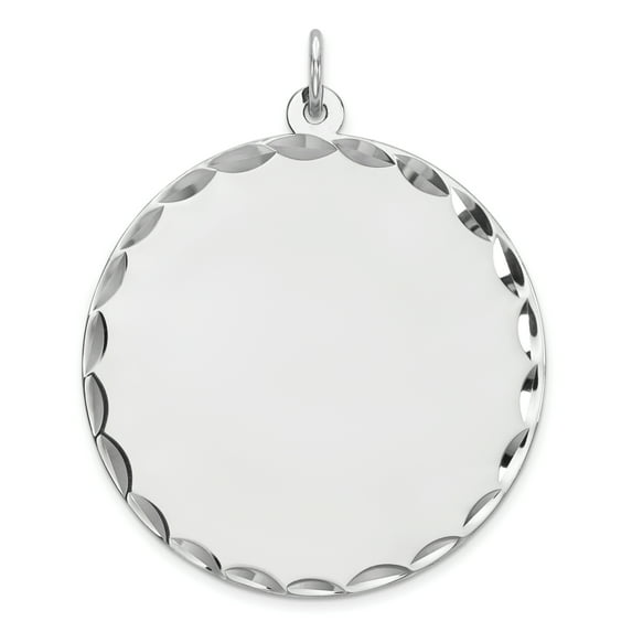 Beautiful Sterling Silver Rhod-plated Eng. Rnd Polish Front/Satin Back Disc Charm