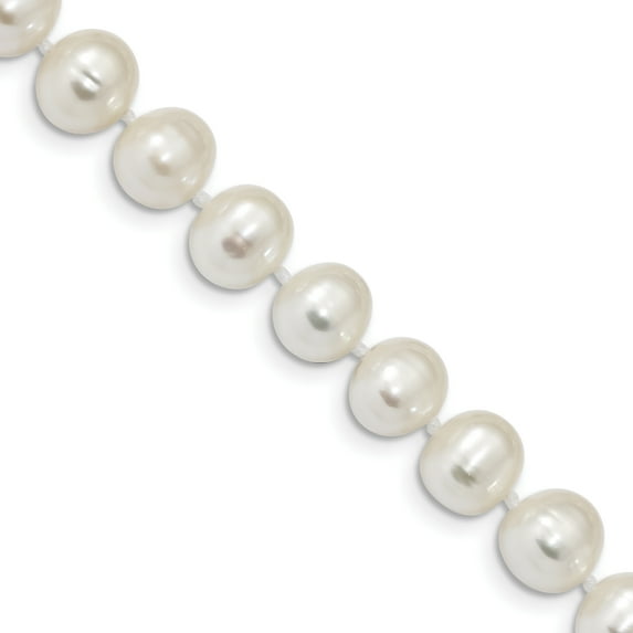 Beautiful Sterling Silver Rhodium 8-9mm White Freshwater Cultured Pearl Bracelet