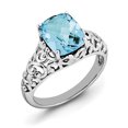 thumbnail image 1 of Beautiful Sterling Silver Rhodium Checker-Cut Blue Topaz Ring, 1 of 2
