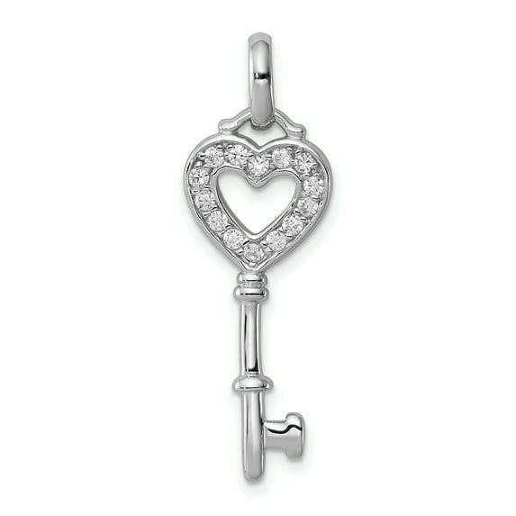 Beautiful Sterling Silver Rhodium Plated CZ Key Pendant
