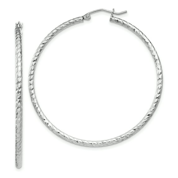 Beautiful Sterling Silver Rhodium Plated D/C 2x50mm Hoop Earrings