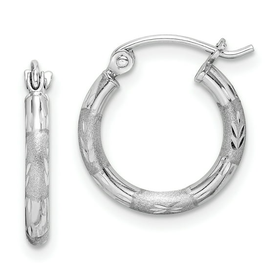 Beautiful Sterling Silver Rhodium Plated Diamond Cut Hoop Earrings