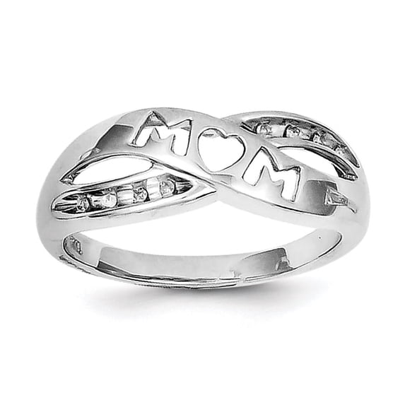Beautiful Sterling Silver Rhodium Plated Diamond Mom Ring