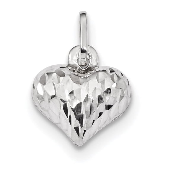 Beautiful Sterling Silver Rhodium Plated Polished Diamond Cut Puffed Heart Charm
