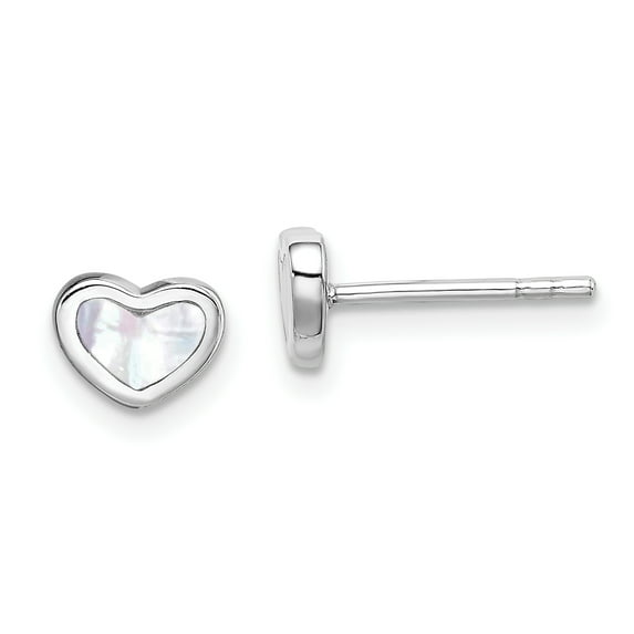 Beautiful Sterling Silver Rhodium Plated White Mother of Pearl Heart Post Earrings