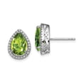 thumbnail image 1 of Beautiful Sterling Silver Rhodium Polished Simulated Peridot & CZ Post Earrings, 1 of 2