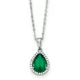 thumbnail image 1 of Beautiful Sterling Silver Rhodium Simulated Emerald & CZ Necklace, 1 of 2