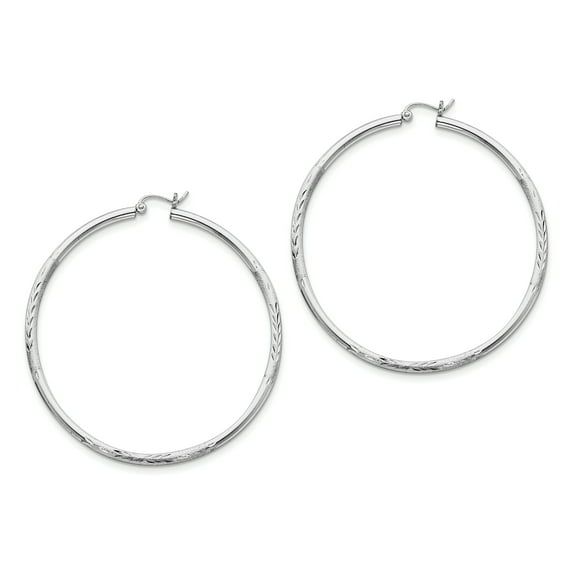Beautiful Sterling Silver Rhodium-plated 2.5mm Satin D/C Hoop Earrings