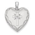 thumbnail image 1 of Beautiful Sterling Silver Rhodium-plated 24mm w/ Dia. Cross Design Family Heart Locke, 1 of 2
