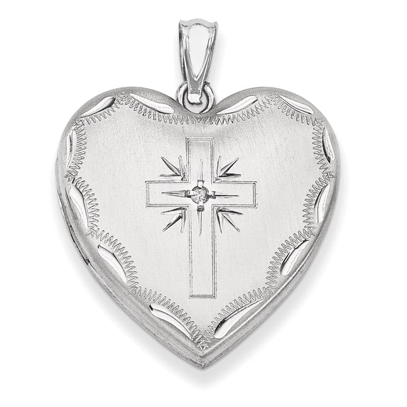 Beautiful Sterling Silver Rhodium-plated 24mm w/ Dia. Cross Design Family Heart Locke