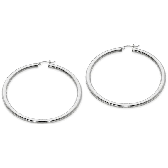 Beautiful Sterling Silver Rhodium-plated 4mm Round Hoop Earrings