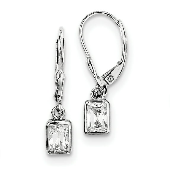 Beautiful Sterling Silver Rhodium-plated 6x4mm CZ Leverback Earrings
