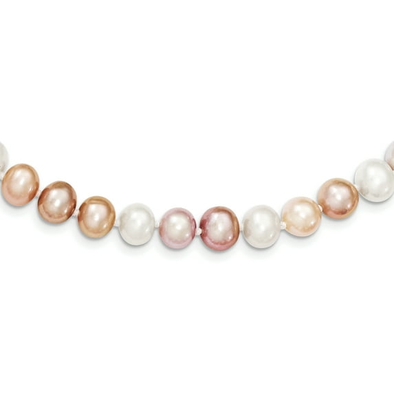 Beautiful Sterling Silver Rhodium-plated 8-9mm Multi-color FWC Pearl Necklace