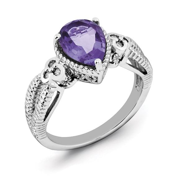 Beautiful Sterling Silver Rhodium-plated Amethyst & Diamond Ring