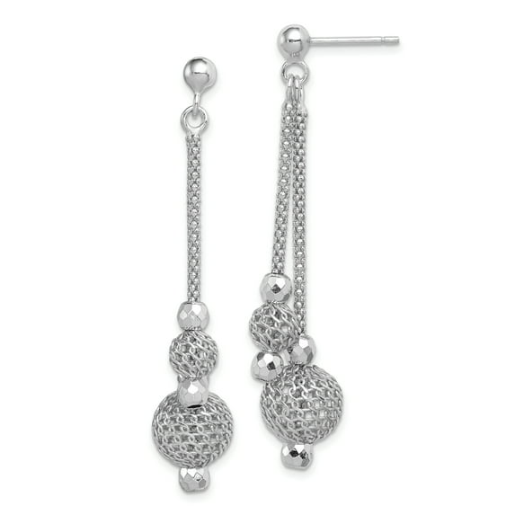Beautiful Sterling Silver Rhodium-plated Beaded Post Dangle Earrings